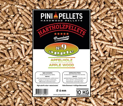 PINI Grillpellets № 9 Apfel 10 kg BBQ Hartholzpellets Grillen Räuchern Smoken