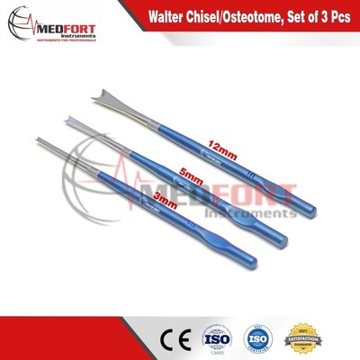 Walter Chisel Osteotome 19cm Set of 3 (3mm,5mm,12mm) Premium Quality German Stai
