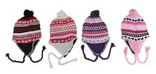 Wholesale lot of 12 Pack Ladies Teen Knit Hat Beanie with Earflap and Pom Pom