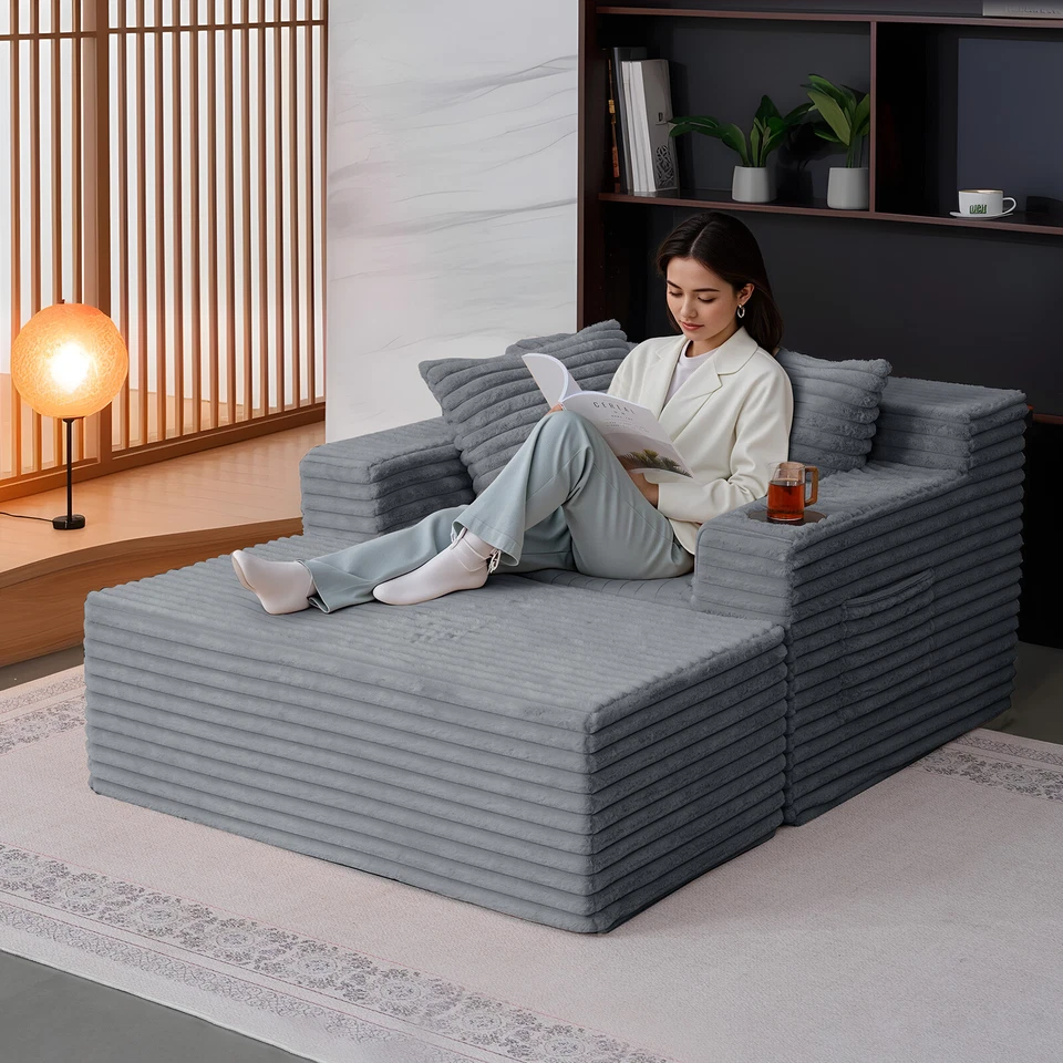 H&ZT Sofá Deshuesado Chiar Chaise Sillón Tapizado Pana Sofá Foto 2 de 4