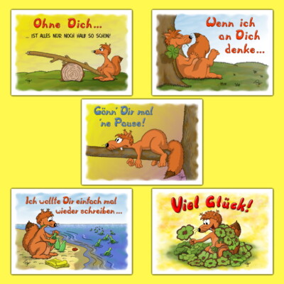 10 50 100 witzige Grußkarten lustige Postkarten Cartoons Freundschaft Liebe Herz