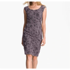 Adrianna Papell neutral raw edge rosette sleeveless sheath dress womans size 2