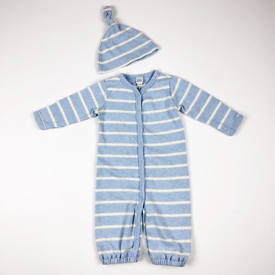 Nordstrom Baby One Piece Romper Infant One Size Blue White Striped with Hat
