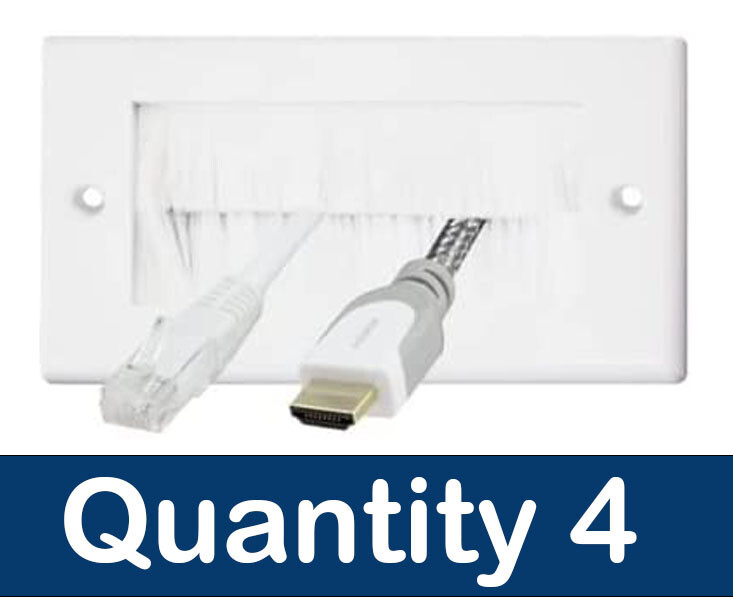 4 x White Brushes Double Twin Gang Brush Wall Plate Faceplate Cable Entry Tidy