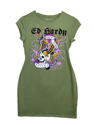 ED HARDY Dress Crawling Dragon Green Mini Dress Bande. Size Small. | eBay