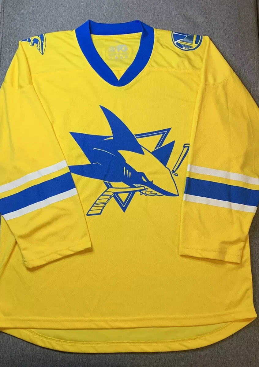 Shirts, San Jose Sharks Golden State Warriors Hockey Jersey Sz M Yellow Blue Zoom Sga