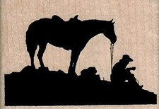 Cowboy  Horse Silhouette 2 1/2 x 1 3/4" Rubber Stamp, Cowboy Stamp, Western