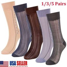 1/3/5Pairs Men Ultra Soft Thin Dress Socks Silk Sheer Business Striped Sock Work