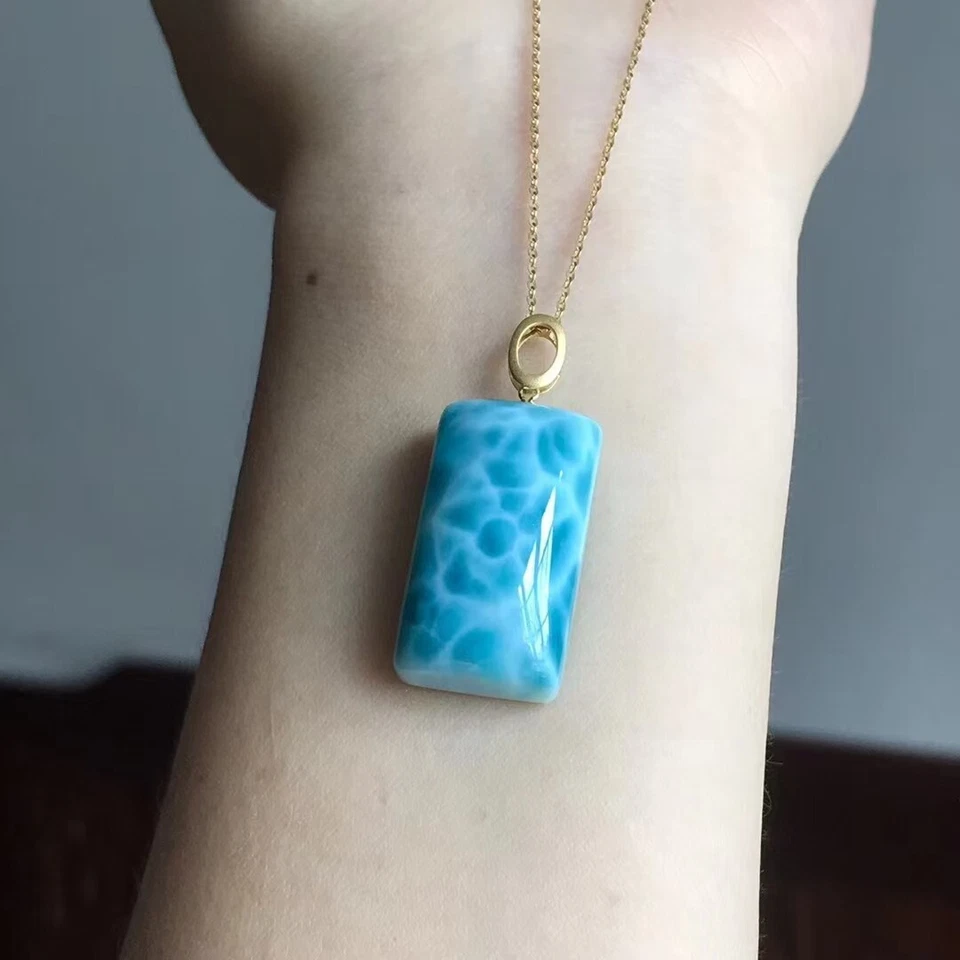 Cristal Cuarzo Larimar Natural Genuino 18k Colgante Certificado Foto 4 de 4