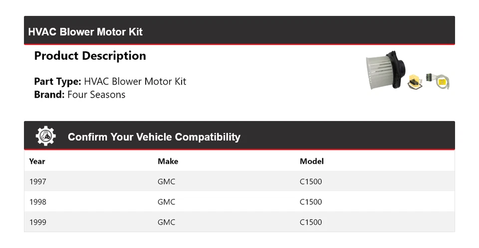 Kit de motor soplador de climatización GMC C1500 1997-1999 4 estaciones 1998 Foto 2 de 3