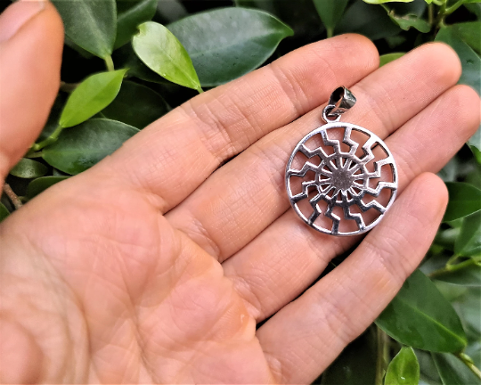 Sun Wheel Pendant 925 Sterling Silver Black Sun Occult Esoteric