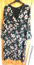 M DARK GREEN BEIG FLORAL DRESS 18/20 PLUS SIZE WRAP EFFECT SKIRT