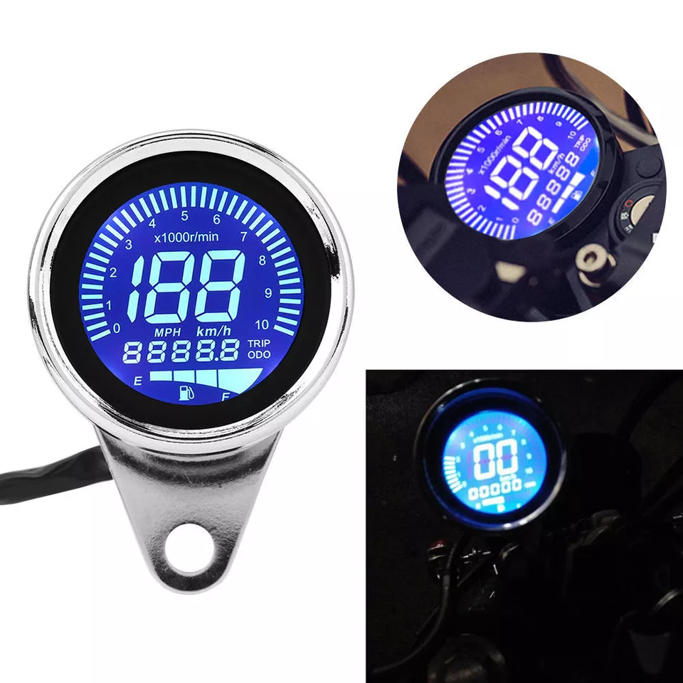 Motorcycle Digital LED LCD Odometer Speedometer Tachometer Fuel Gauge Cafe Racer - Image 3 of 4