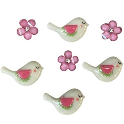 Love Birds - Shelly's Buttons - Valentine's Day Flat Back - Craft Sewing Scrap