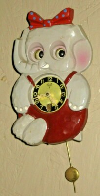 VINTAGE MI-KEN JAPAN MOVING EYES ELEPHANT MECHANICAL CLOCK WORKING