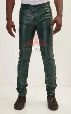 Leather Pants Men's Green Pant Jeans Style Real Biker Trousers Motorcycle Skinny