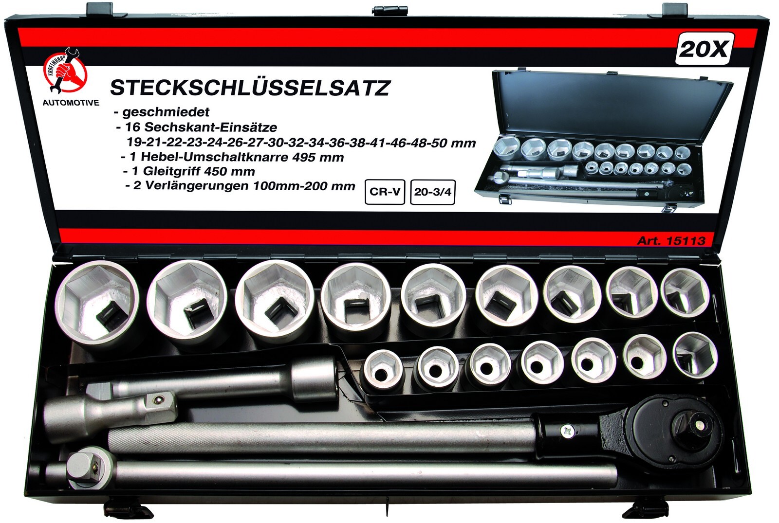 Coffret de douilles PL 3/4 6 pans de 19 à 50 pour l'entretien des camions et tracteurs
