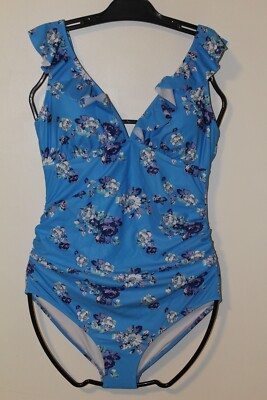 Summer Mae Maternity Swimsuits One Piece V-Neck, Blue Floral, Size S