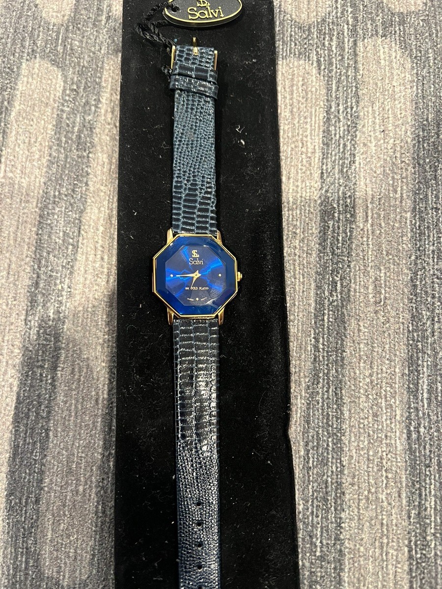 Salvi Watch Blue Snake Skin Band 18k gold plated