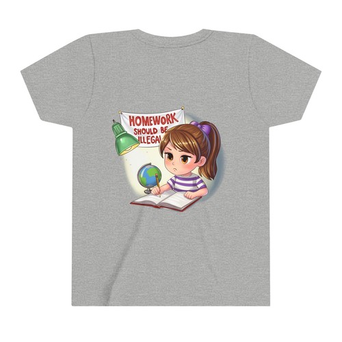 Homework Should Be Illega | Girls Short Sleeve Tee | Graphic T-Shirt for Kids - Picture 3 of 13
