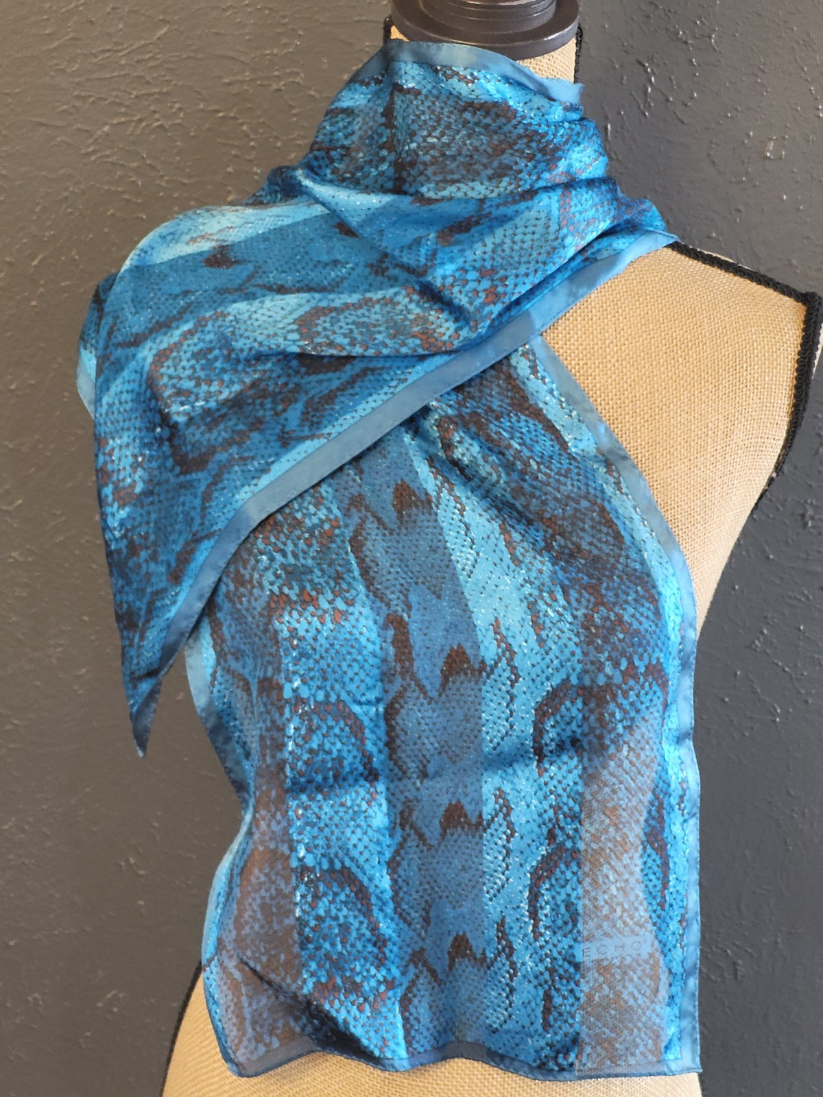 Echo Blue Silk Chiffon Rectangular Scarf Reptile … - image 2