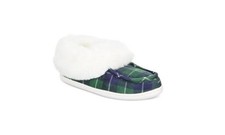 Charter Club Faux-Fur-Trim Plaid Boxed Slippers, size S