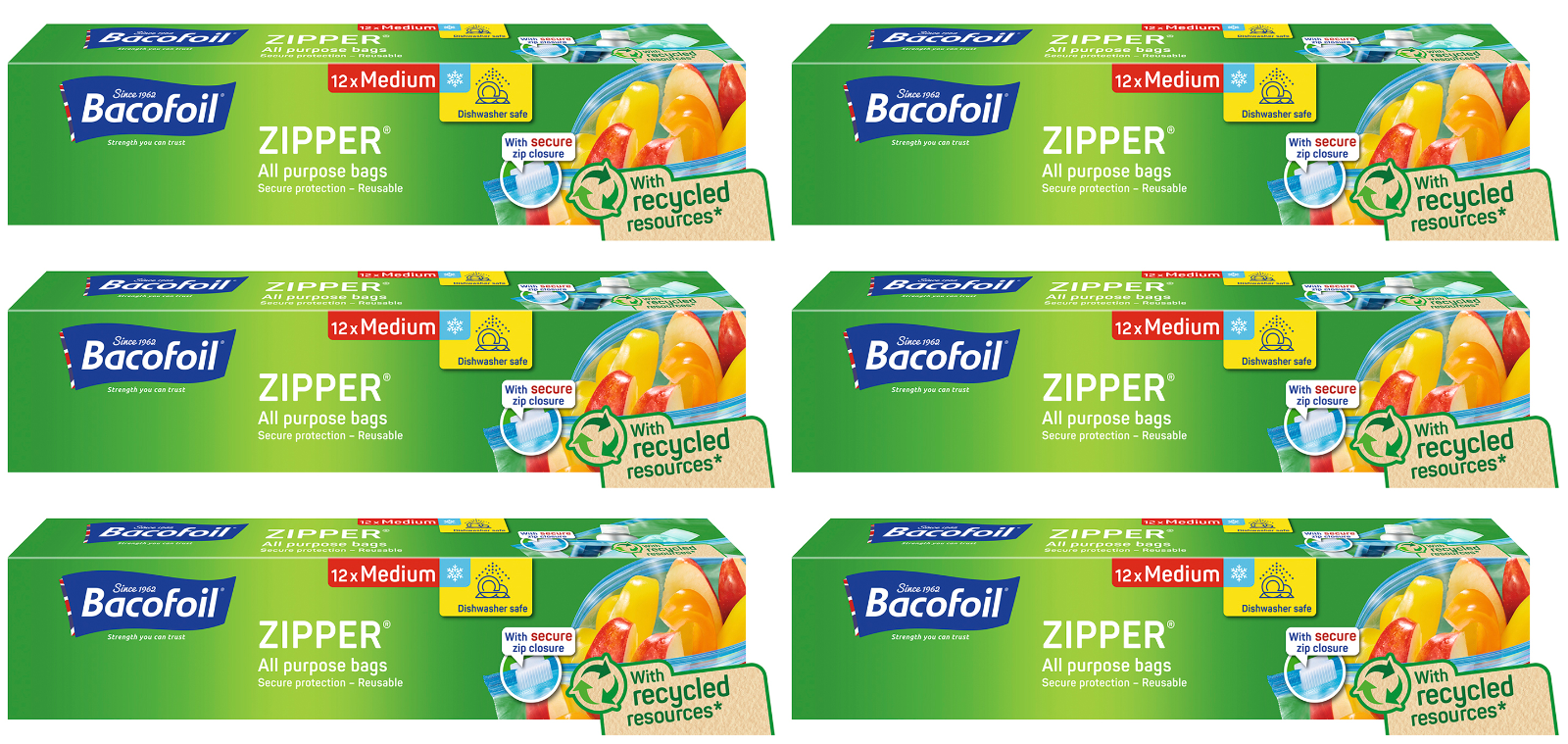 72x Bacofoil All-Purpose Zipper Seal Reseal Resealable Travel Food Bags MEDIUM