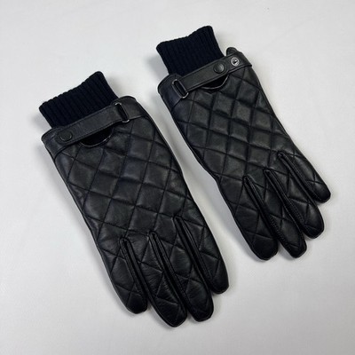 Barbour Quilted Leather Mens Gloves Black