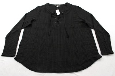 Maurices Women's Plus Solid Long Sleeve Lace Up Top EJ3 Black Size 1X NWT