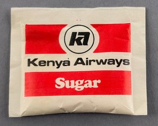 Kenya Airways Airline Zuckerpaket Bord Catering Mahlzeit Tablett Artikel Beutel KA KQ