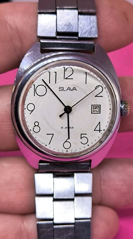 Vintage Watch Slava 21 Jewels White Dial Mechanical USSR Soviet Men Video - Image 3 of 4