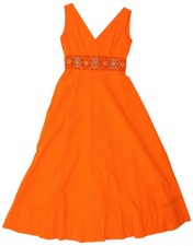Vintage Womens Sleeveless A-Line Dress UK 10 Small Orange AS13
