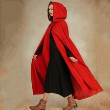 Casual Women Winter Cloak Hooded Sleeveless Button Closure Long Cape Costume