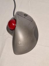 Logitech TrackMan Wheel Wired Trackball Mouse USB Ergonomic Gray Red Tested