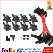 Set of 8 Round Ignition Coil Pack UF262 with Spark Plug and Wires For Chevy GMC