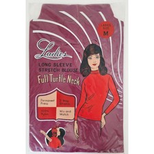 VINTAGE NEW 1960's Women's Thin Maroon Long Sleeve Mock Neck 100 Nylon Size M