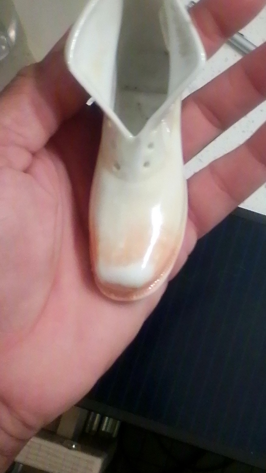 Decorative Ceramic & Porcelain Boot Shoe Collectible White Brown Gold Accents