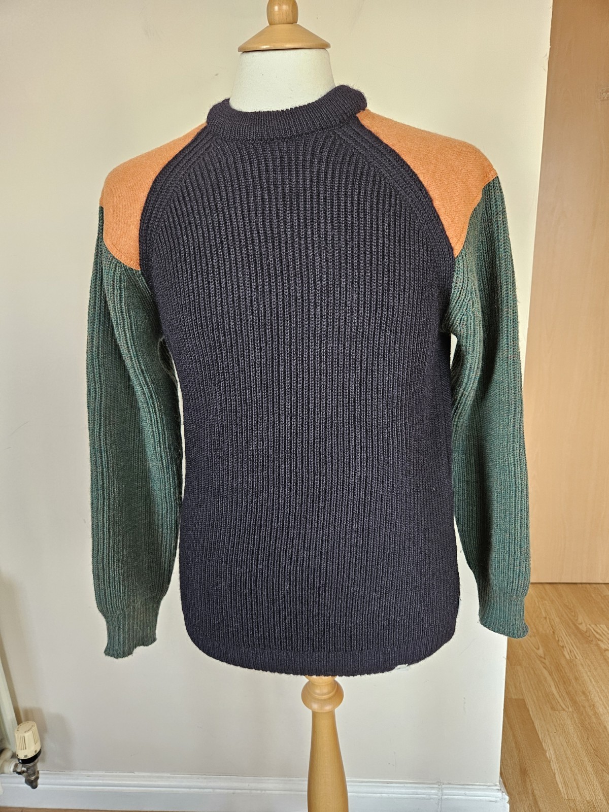Peregrine Made in England Colourblock Wool Knit LS Jumper M Pullover Sweater Top