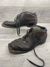 Scarponi da sci vintage taglia 40 misura 8 marroni stringati anni '30-50 punta quadrata pelle