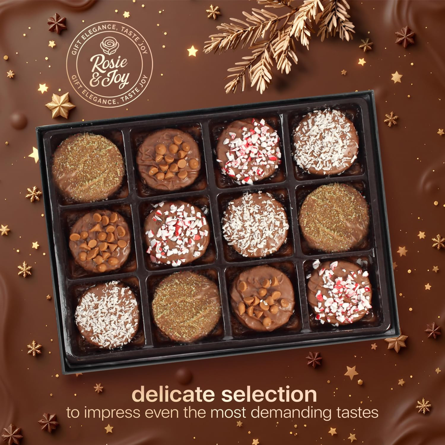Gourmet Cookie Christmas Gift Basket – 12 Premium Cookies with Milk Chocolate & 