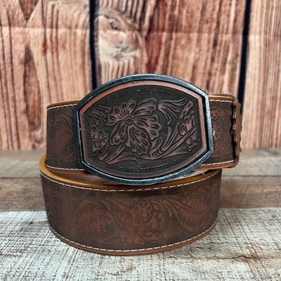 Genuine Cincelado Handtooled Leather Western Belt with Removable