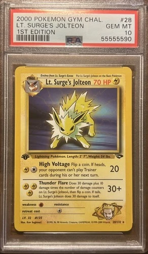 2000 POKEMON GYM CHALLENGE 1ST ED #28 LT. SURGE'S JOLTEON PSA 10