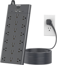 Surge Protector Power Strip with 19 Outlets and 4 USB Ports, HOPOW 15 Ft Flat