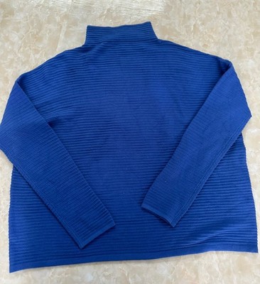 FRENCH CONECTION  WOMENS SWEATER BLUE MOCK NECK RIBBED KNIT PULLOVER TOP NWOT XL