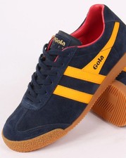 Image of Gola Harrier Suede Trainer Navy / Golden Yellow