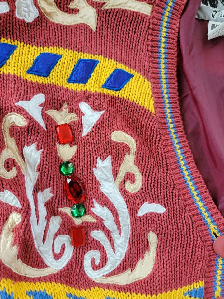 Rare No! jeans Cardigan Sweater Jewled Funky Design Oversized Lined Button Up - Image 3 of 4