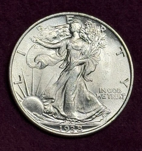 Lustrous Mint State 1938-P Walking Liberty Silver Half Dollar, Orig Uncirculated