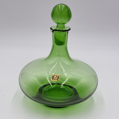 MCM Peedee Art Glass Green Decanter Italy 7  W/stopper Wayne Husted of Blenko
