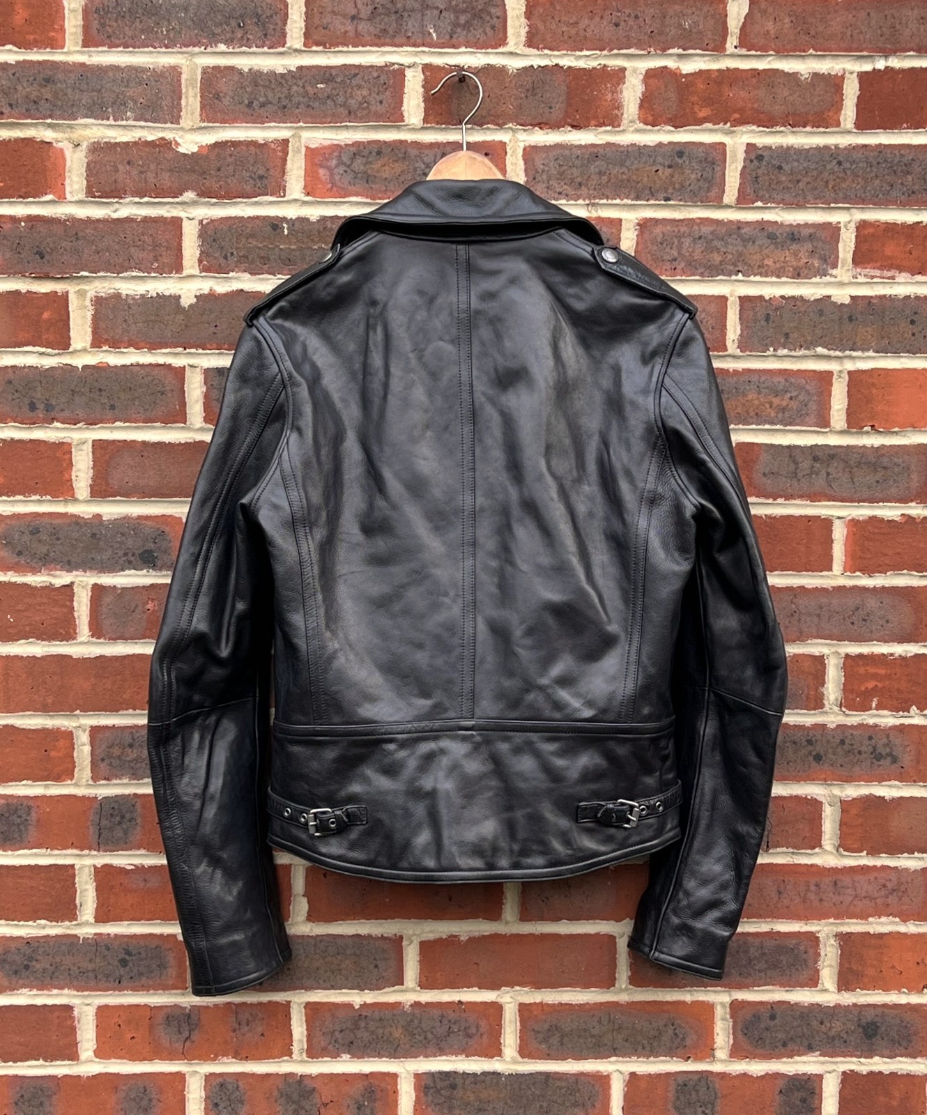 Burberry Brit Mens Leather Biker Jacket MEDIUM Black Sample Prorsum Heavyweight image 7
