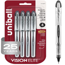 uniball Vision Elite Rollerball Pens, Bold Point 0.8mm , Black, 4 Pack